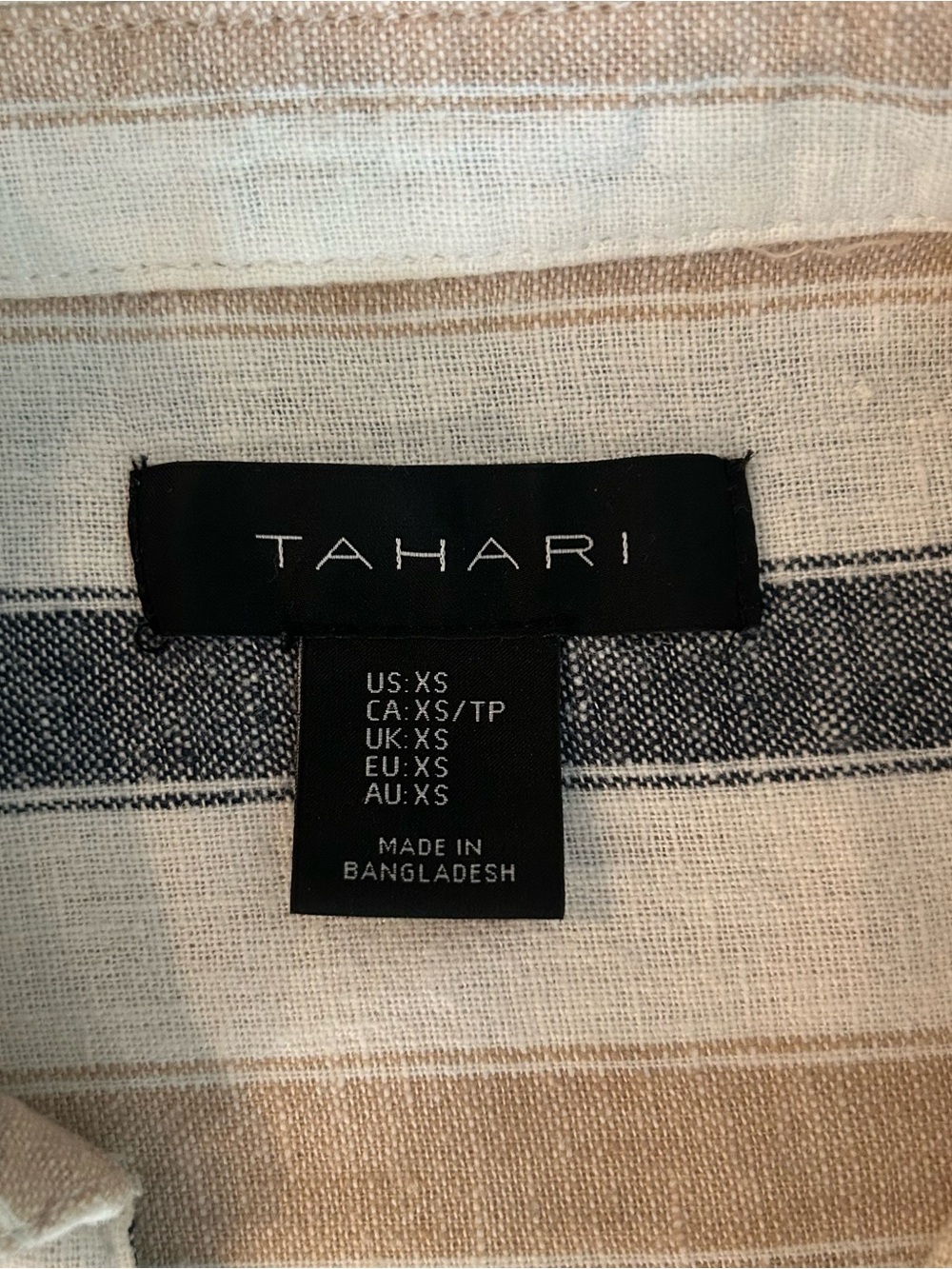 Tahari Linen Beige and Navy Striped Shirt - Picture 5 of 9